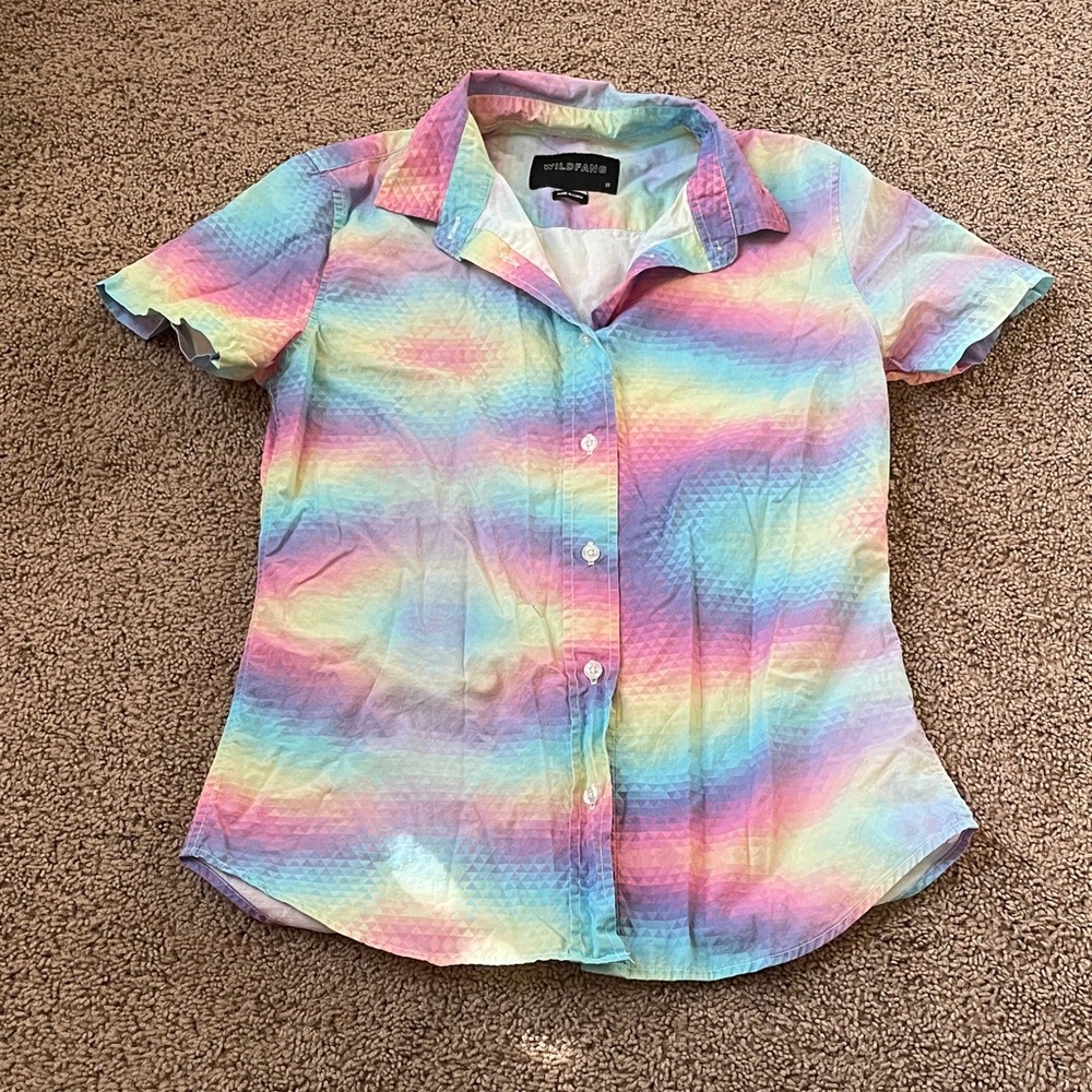 Wildfang rainbow fractal button up shirt